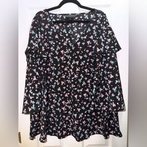 Lane Bryant Black Blouse with Pink and Teal Floral Pattern